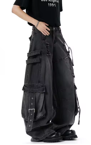 Streetwear Deconstruction Wide Leg Denim Pants