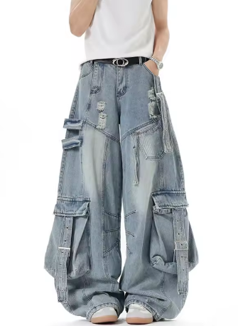 Streetwear Deconstruction Wide Leg Denim Pants
