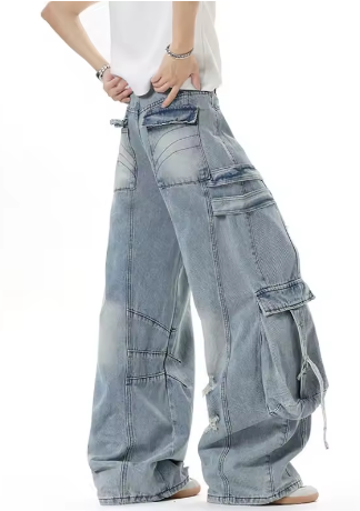 Streetwear Deconstruction Wide Leg Denim Pants