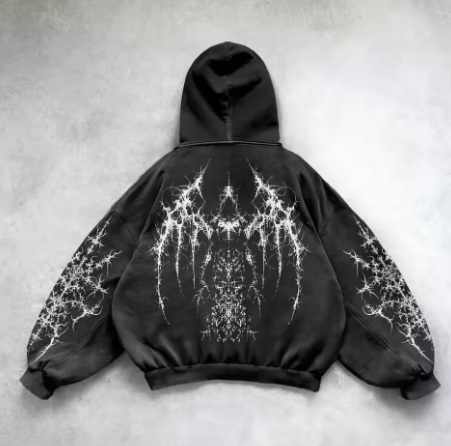 Harajuku Y2K Vintage Punk Solid Color Printed Men Casual Hoodie