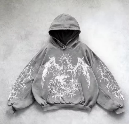 Harajuku Y2K Vintage Punk Solid Color Printed Men Casual Hoodie