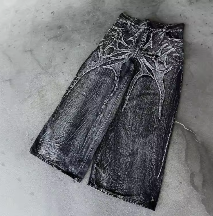 Gothic Retro Y2K Phantom Jeans High Street Spider Embroidered Patch Hip Hop Streetwear