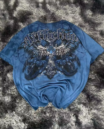 Oversized Printed T-shirt Men Y2K Harajuku Vintage Hip Hop Gothic Shirt