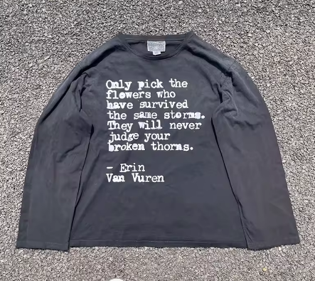 2000s Hip Hop Vintage Casual Letter Print Y2k Long Sleeve O-Neck Streetwear Harajuku Gothic Tee