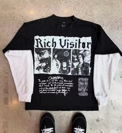 American Streetwear long sleeve "Rich Visitor" printed shirt