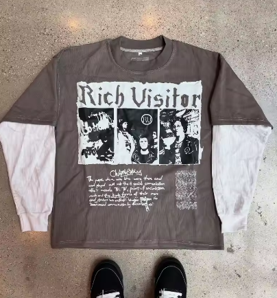 American Streetwear long sleeve "Rich Visitor" printed shirt