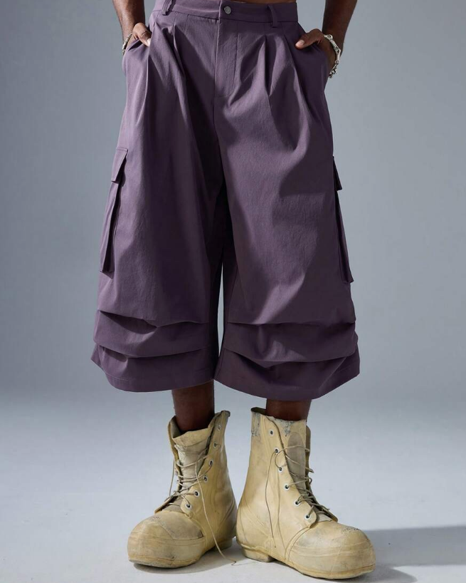 NEON BLANC Streetwear Black Denim Long & Wide Shorts