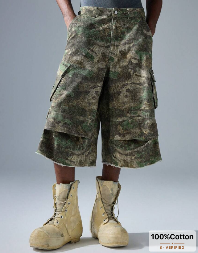 NEON BLANC Streetwear Black Denim Long & Wide Shorts