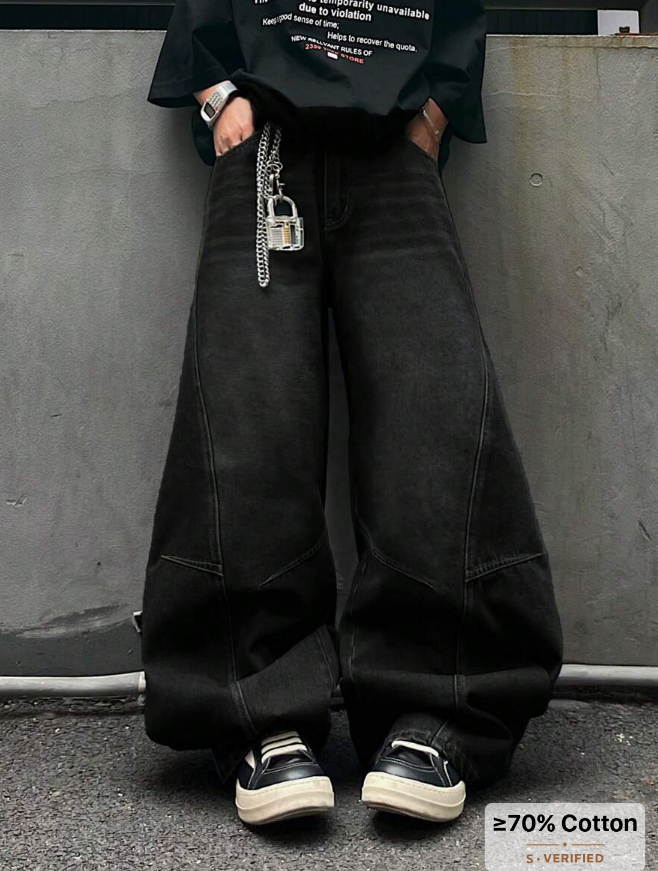 1pc Men's Vintage Washed Denim Jeans, Loose Fit Patchwork Design Straight Leg Casual Pants (Belt And Accessories Not Included