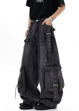 Streetwear Deconstruction Wide Leg Denim Pants