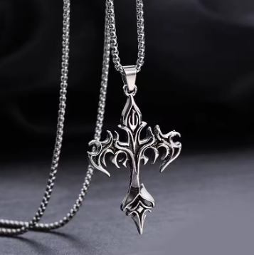 Fashion Vintage Flame Cross Pendant Necklace