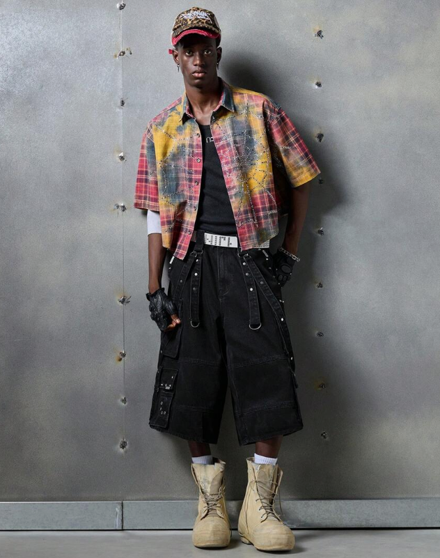 NEON BLANC Streetwear Black Denim Long & Wide Shorts
